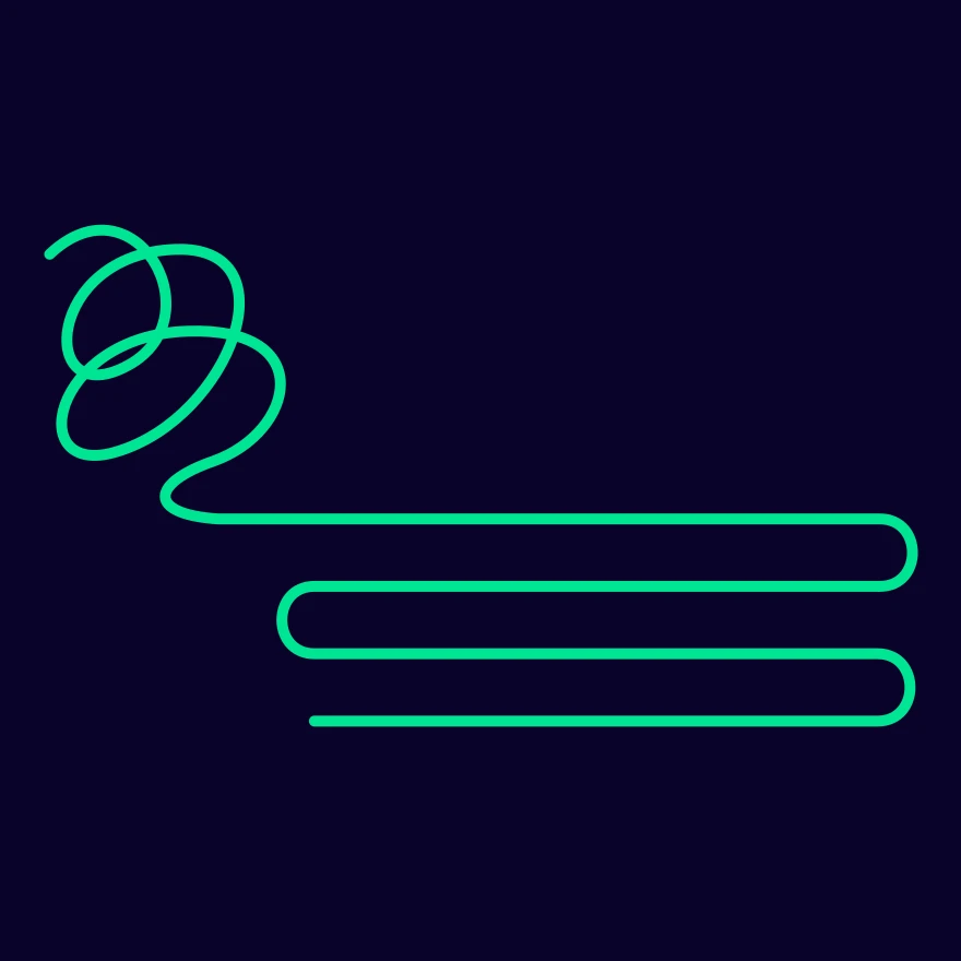 One continuous line starts as a tangled scribble and folds itself into three stacked tiers